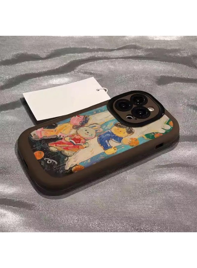 NIBEMINENT Cartoon Oil Painting Protective TPU Case Cover For iPhone 15 Pro, Brown