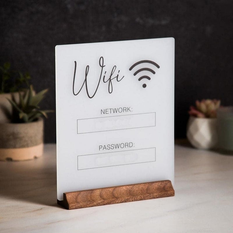Wifi Password Sign, Elegant Acrylic Table Wifi Sign Board for Guest Use, Free Network Wifi Notice Decor, No Base - Image 1