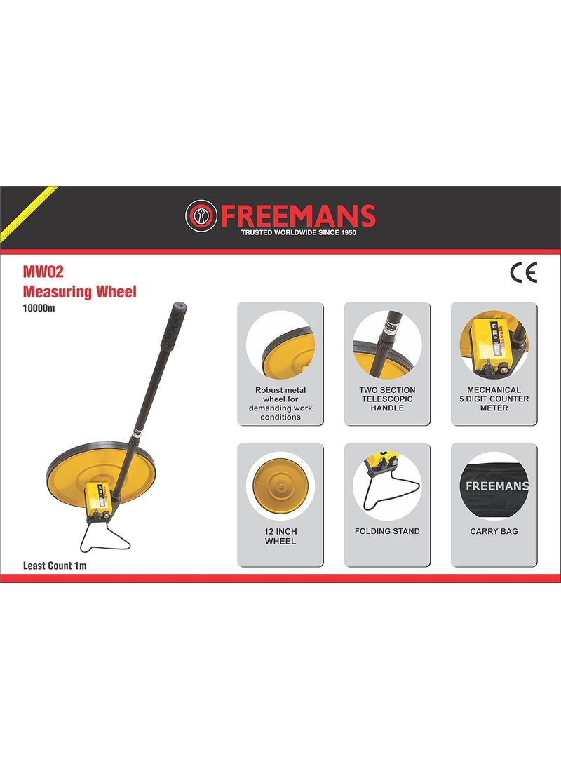 FREEMANS FREEMANS 10km Metal Measuring WheelRoadometer Robust Metal 30cm12Inch Wheel For Demanding Work Conditions Two Section Telescopic Handle Folding Stand With Carry Bag  - Image 2