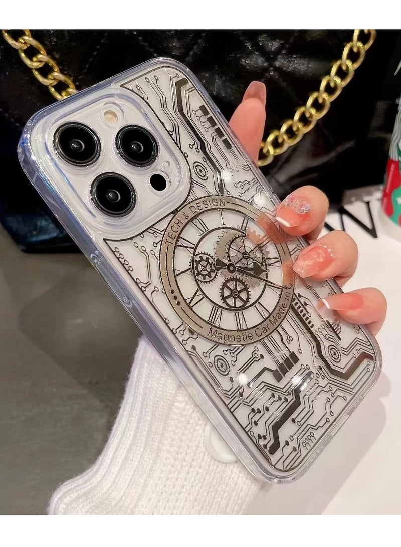 Color Fans MagSafe Magnetic Case for iPhone 14 Pro Punk Mechanical Transparent Gold Phone Case - Image 5