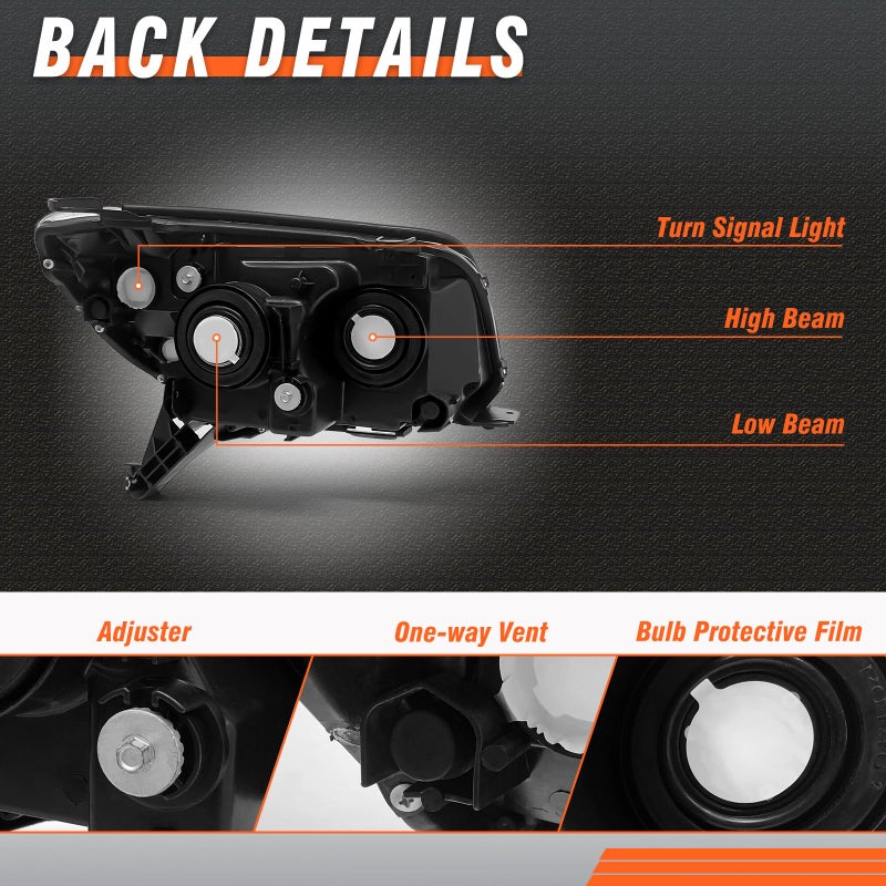 AXLAHA Headlights Assembly for Toyota 4Runner 2006 2007 2008 2009 Chrome Housing Amber Reflector Headlamp Replacement Pair - Image 3