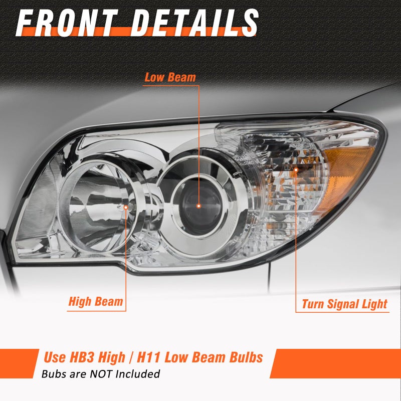 AXLAHA Headlights Assembly for Toyota 4Runner 2006 2007 2008 2009 Chrome Housing Amber Reflector Headlamp Replacement Pair - Image 2