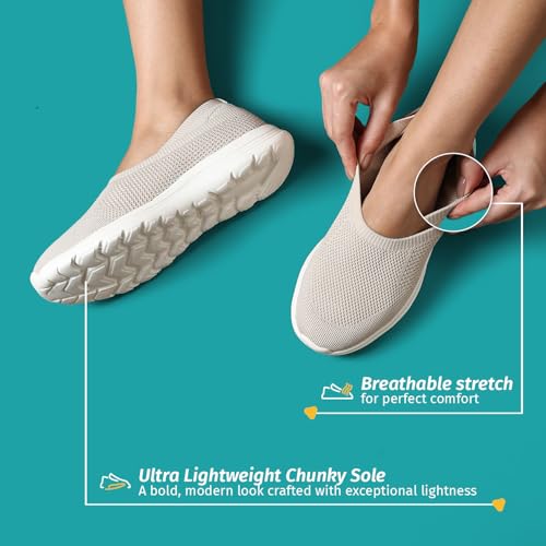 YOHO Knitted Slip-Ons for Women | Lightweight, Stylish & Casual Without Lace Sneakers for Woman | Extra Soft Insole & Shock Absorbing, Walking Loafer Shoes for Ladies SOS-114 | Beige - UK 5 - Image 5