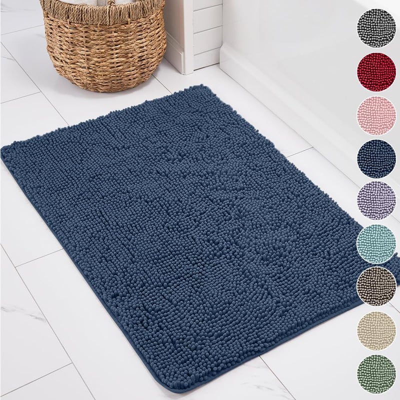 KANGAROO Bathroom Rugs  Chenille Soft Absorbent Bath Rug  Shaggy Shower Mat  Quick Dry Machine Wash Bathmat  Plush Carpet Mats for Tub  Bathtub and Bath Room Home Decor Accessories  30x20  Navy - Image 1