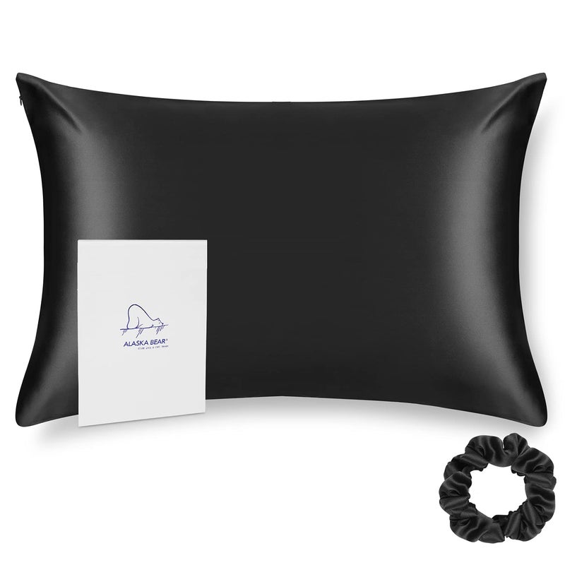 ALASKA BEAR Silk Pillowcase for Hair and Skin Beauty Sleep 100 Real Mulberry Silk Anti-Aging Pillow Slip Case Cover Standard Size with Zipper (1pc, Black) - Image 2