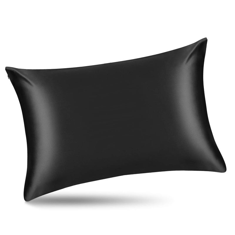 ALASKA BEAR Silk Pillowcase for Hair and Skin Beauty Sleep 100 Real Mulberry Silk Anti-Aging Pillow Slip Case Cover Standard Size with Zipper (1pc, Black) - Image 1