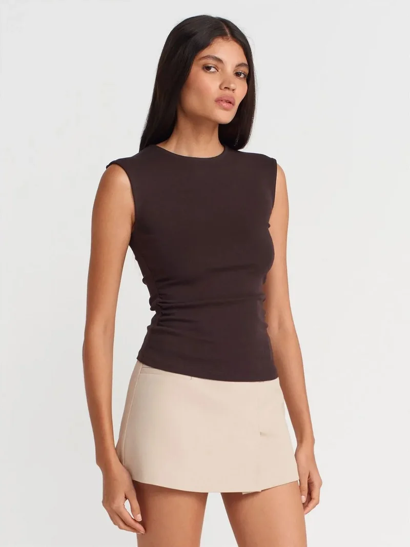 ديلفين Dilvin Women's Ribbed Sleeveless Crew Neck T-Shirt