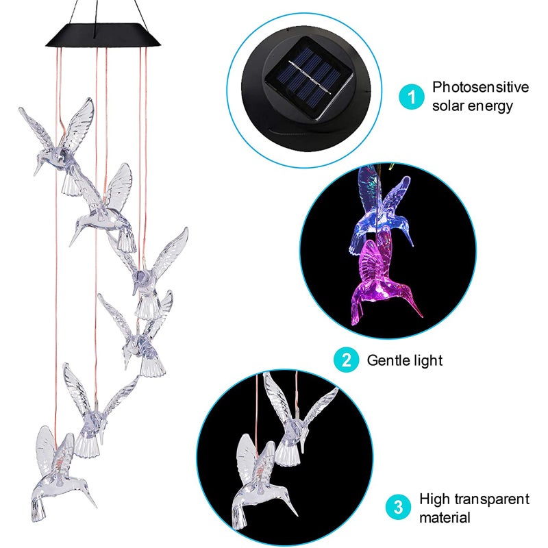 ضوء زنبور الريح الشمسي بتصميم الطائر الطنان LED متدرج الألوان لزينة الحديقة والفناء الخارجي - الطائر الطنان الشفاف - Image 2