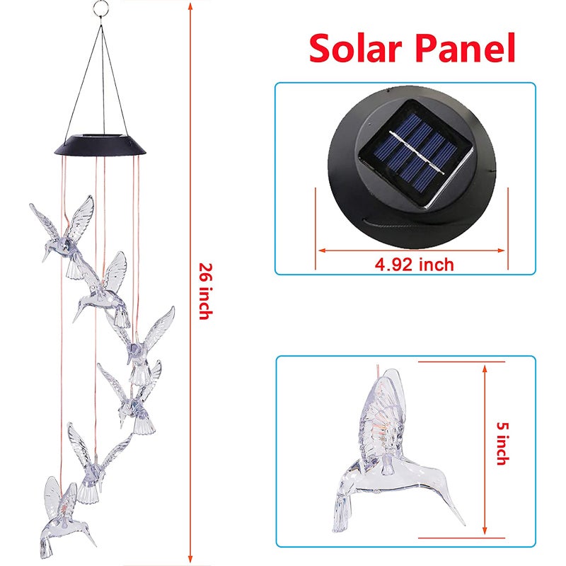 ضوء زنبور الريح الشمسي بتصميم الطائر الطنان LED متدرج الألوان لزينة الحديقة والفناء الخارجي - الطائر الطنان الشفاف - Image 4