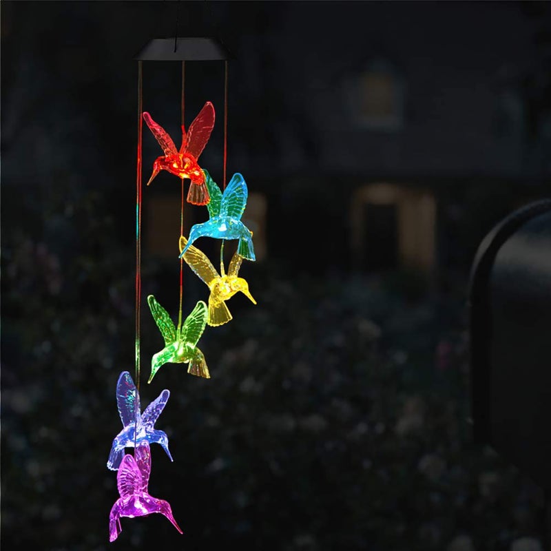 ضوء زنبور الريح الشمسي بتصميم الطائر الطنان LED متدرج الألوان لزينة الحديقة والفناء الخارجي - الطائر الطنان الشفاف - Image 5