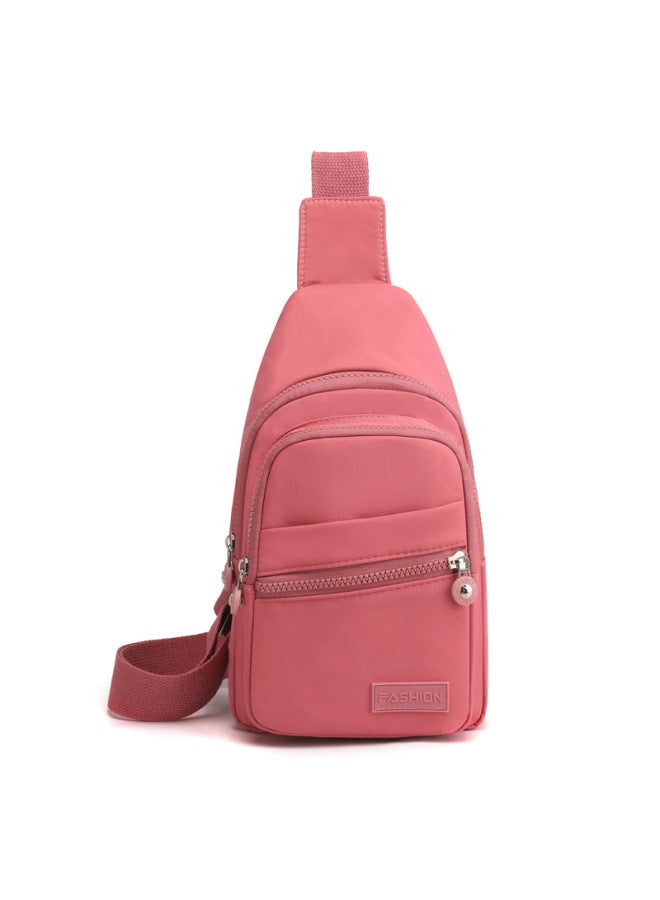 Chest Bag Women's Casual Travel Shoulder Bag Lightweight Nylon Cloth Bag Fashion Korean Style Chest Bag Messenger Bag Backpack-Color:Pink - Image 1