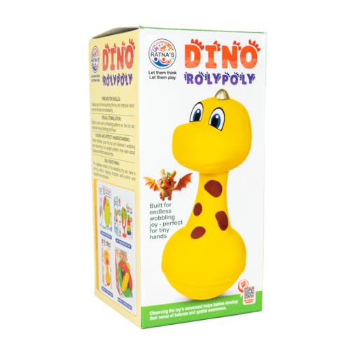 RATNA'S Dino Roly Poly Baby Toy, Bright Colours, Push and Wobble Sound Toy for Kids 8+ Months - Image 1