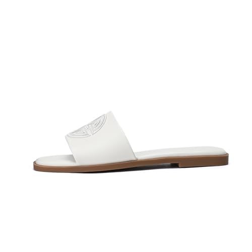 Stratuxx Kaze Womens Flat Sandals Dressy Summer Slide with Memory Foam Comfortable Cute Leather White Sandals for Women - Image 5