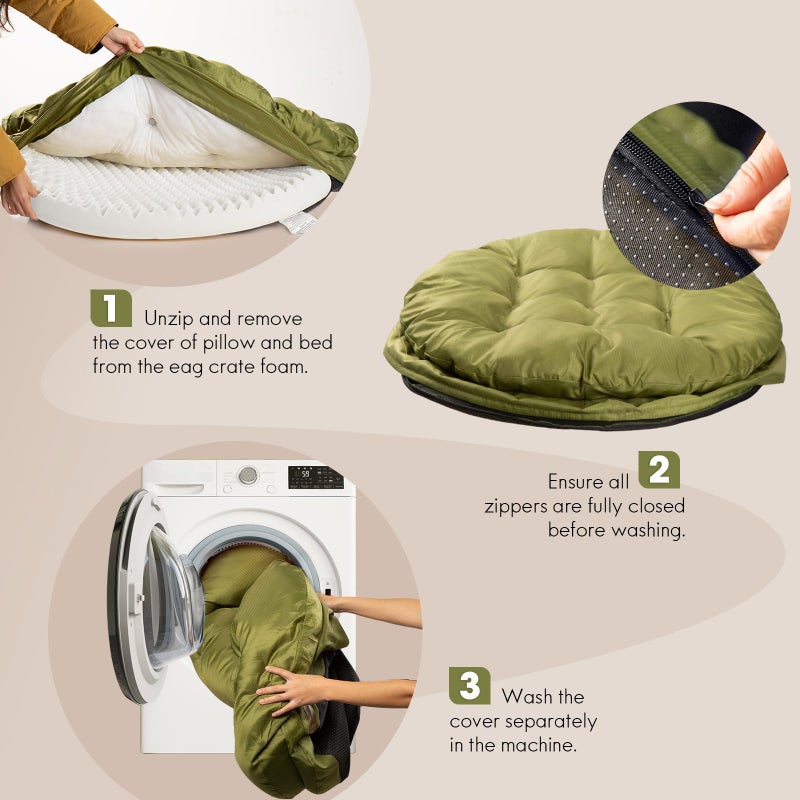 ClevaHome Orthopedic Dog Bed for Large Dogs, 42 inches Dual Layer Water Repellent Round Pet Bed with Washable Cover Nonslip Bottom (Olive Branch) - Image 4