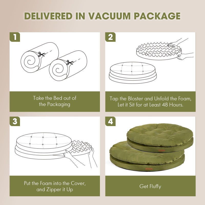 ClevaHome Orthopedic Dog Bed for Large Dogs, 42 inches Dual Layer Water Repellent Round Pet Bed with Washable Cover Nonslip Bottom (Olive Branch) - Image 3