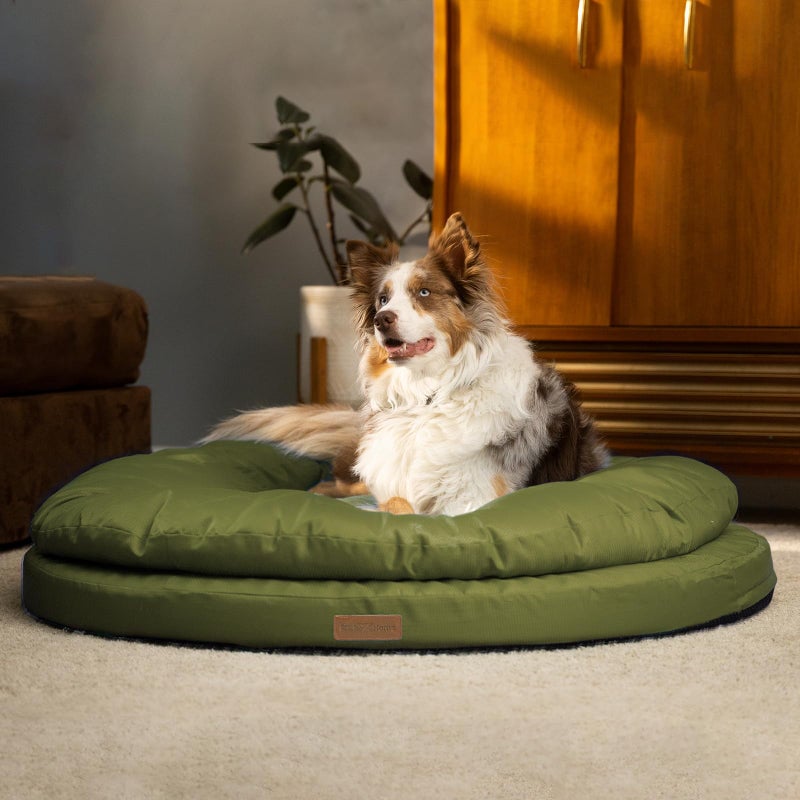 ClevaHome Orthopedic Dog Bed for Large Dogs, 42 inches Dual Layer Water Repellent Round Pet Bed with Washable Cover Nonslip Bottom (Olive Branch) - Image 1