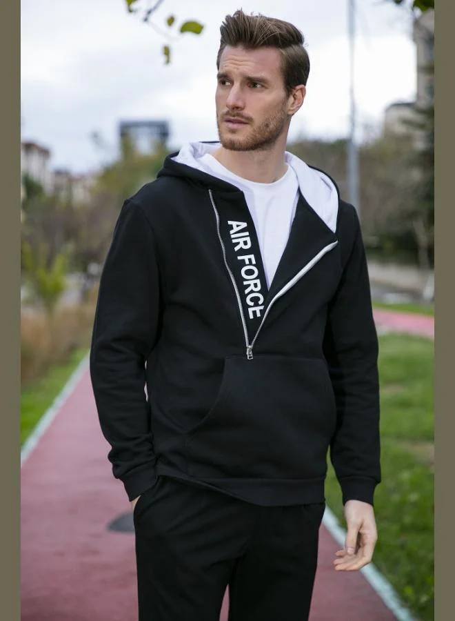 بوراتي سويت شيرت بغطاء رأس بسحاب وجيوب كنغر بقصة ضيقة للرجال من بوراتي