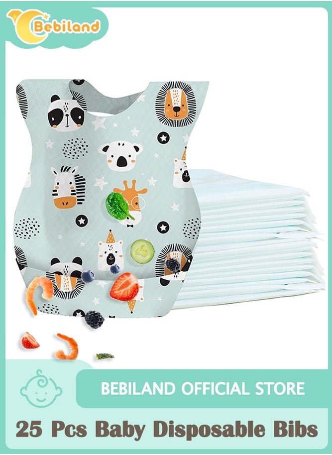 Bebiland 25 Pcs Baby Disposable Bibs Travel Feeding Bib- Leakproof Liner, Food Catcher Pocket for 6-18 Months Babies Toddlers  - Image 1