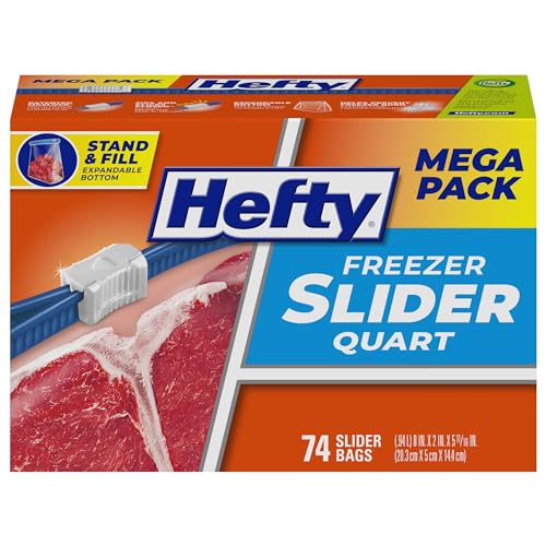 Hefty Slider Freezer Kitchen Storage Bags, Quart Size, 74 Count - Image 1