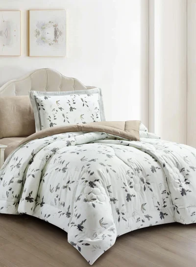 Donetella Bedding Comforter Set Single Size, 4-Pcs Bed Set Fits 120x200 Cms -Printed Bedding Set-All Season- Brushed Microfiber (طقم مفرش سرير فندقي)