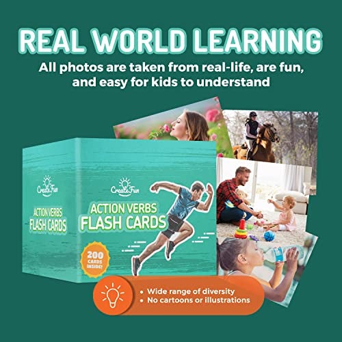 CreateFun 200 Action Verbs Flash Cards - Vocabulary Builder Educational Photo Cards for Speech Therapy, ESL & Homeschooling | Realistic Diverse Pictures for Kids & Adults with Autism, Dementia, Aphasia, SLP - Image 5
