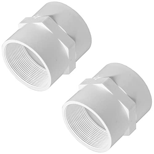 Fitvell 2" PVC Pipe Fitting Adapter Connector Union Coupling Schedule 40 (Slip Socket x NPT Female Pipe Thread), Pack of 2 - Image 1