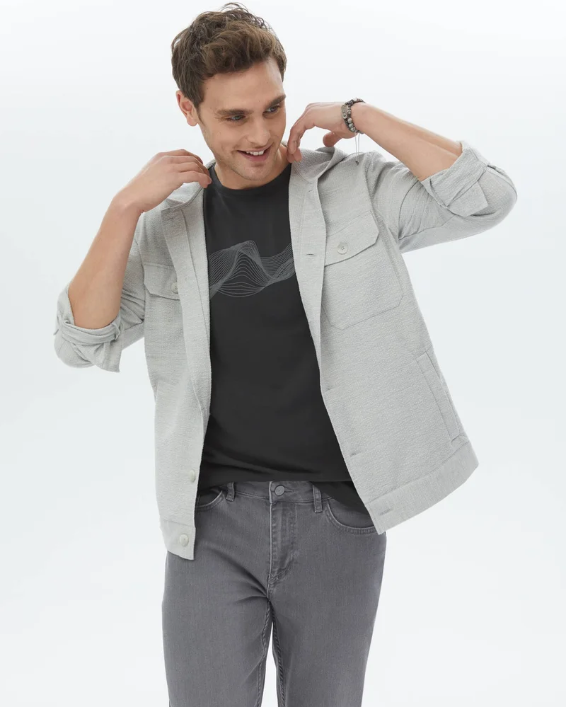 كيب Gray Regular Fit Woven Cotton Blend Overshirt