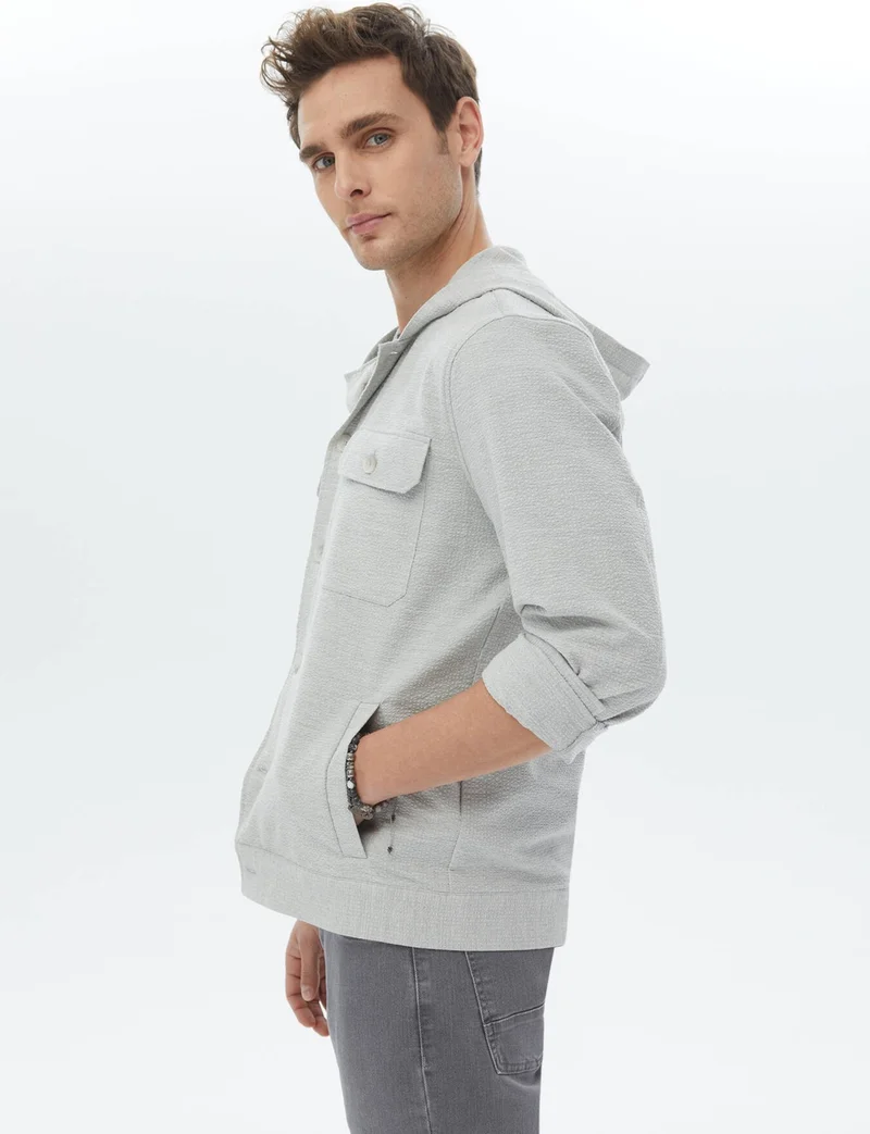 كيب Gray Regular Fit Woven Cotton Blend Overshirt