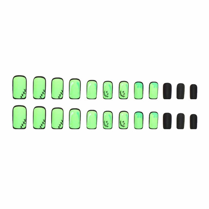 Foccna Comic Press on Nails Medium, Acrylic Fake Nails Square Cartoon False Nails Green,Artificial Nails for Women and Girls- 24 pcs - Image 4