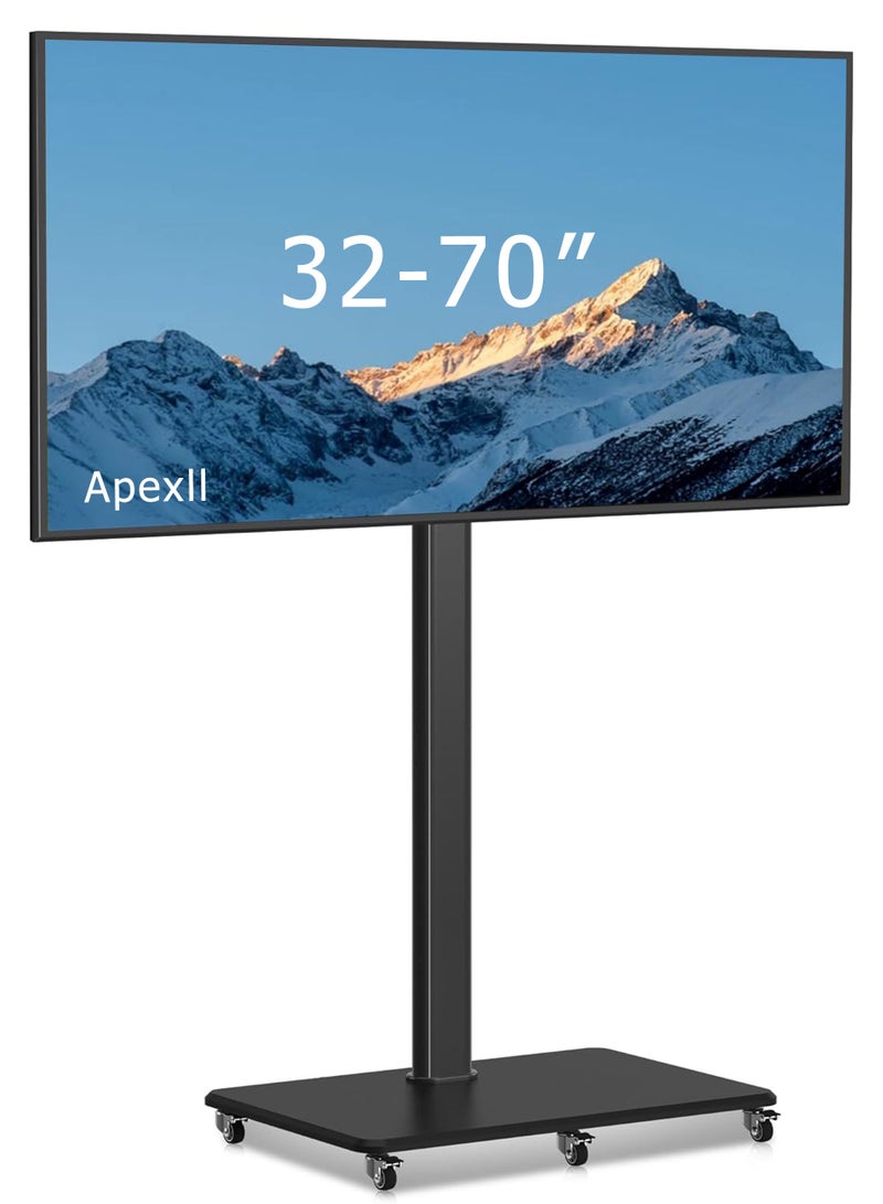 Apexll Mobile TV Stand Cart with 30° Rotation, Fits 32-70 Inch LCD, LED, and OLED TVs, Supports Up to 55kg, Height Adjustable, Max VESA 600x400mm, Black - Image 1