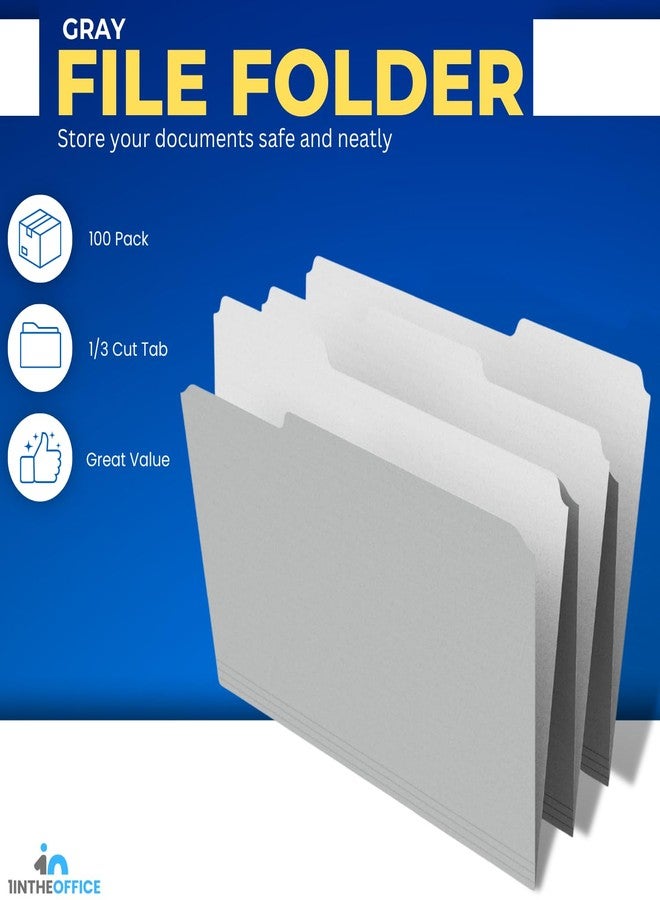 1InTheOffice Gray File Folders, 1/3 Cut Tab, Letter Size Filling Folder, 100 /Pack - Image 2