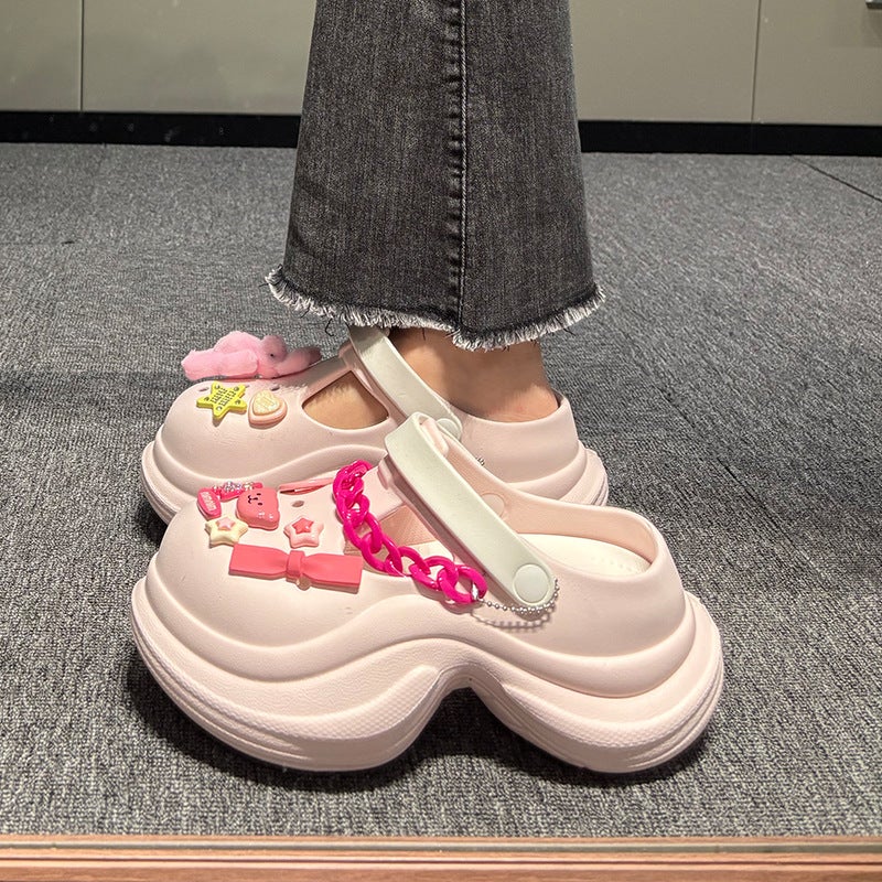 Croc Shoes Women'S High Heels Thick-Soled Slippers Women'S Outer Wear Black Platform Slippers Eva Sandals - Image 1
