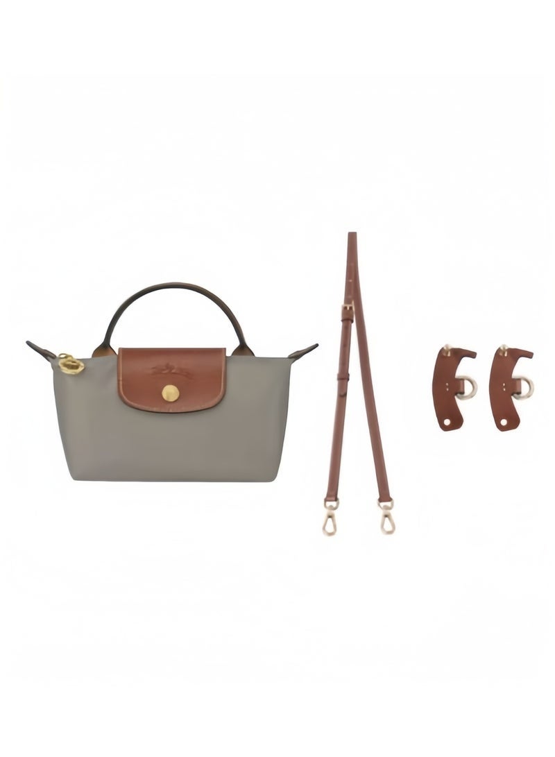 Longchamp حقيبة كاميرا ميني أنيقة للنساء - تصميم فليب من الجلد الفاخر، مقبض علوي وحزام كتف قابل للفصل، حقيبة كتف فاخرة مدمجة بلون رمادي تيرتل دوف - Image 1