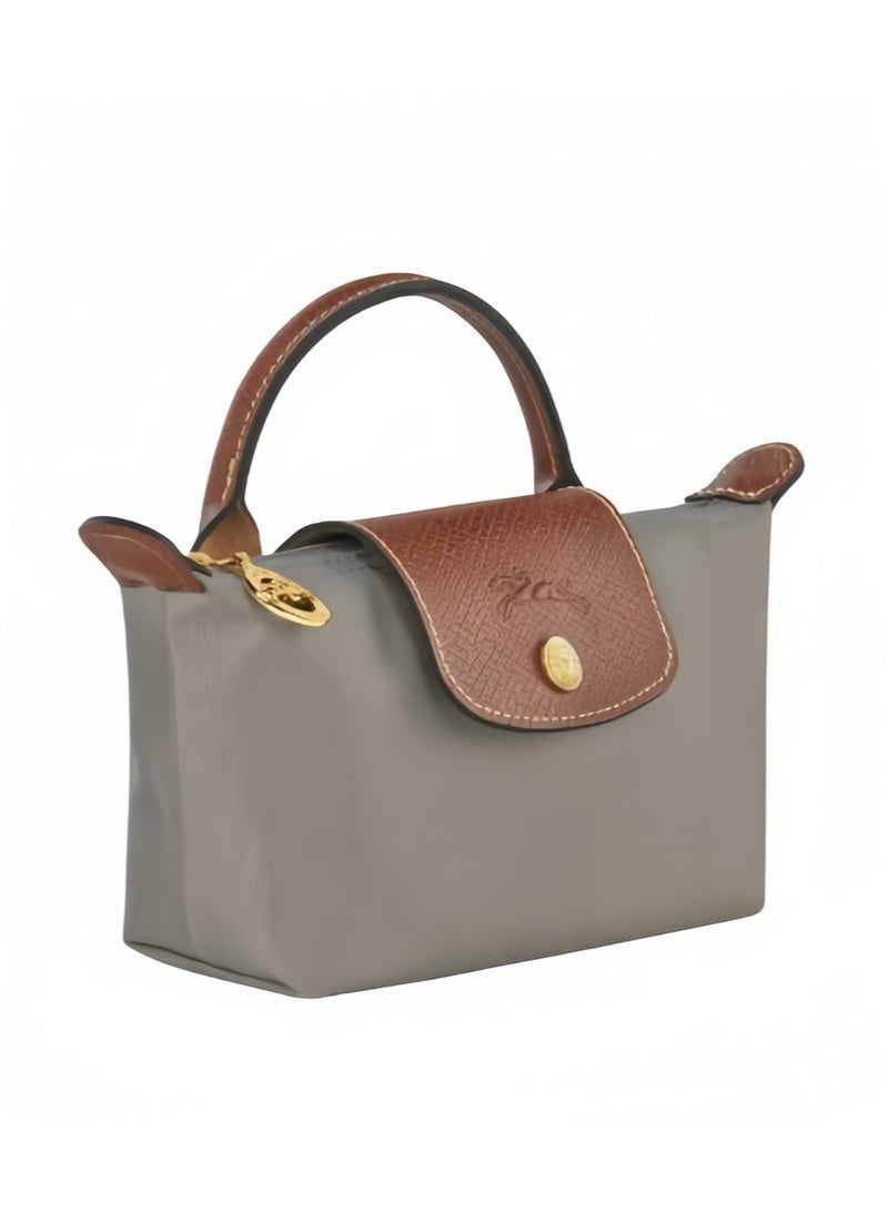 Longchamp حقيبة كاميرا ميني أنيقة للنساء - تصميم فليب من الجلد الفاخر، مقبض علوي وحزام كتف قابل للفصل، حقيبة كتف فاخرة مدمجة بلون رمادي تيرتل دوف - Image 4