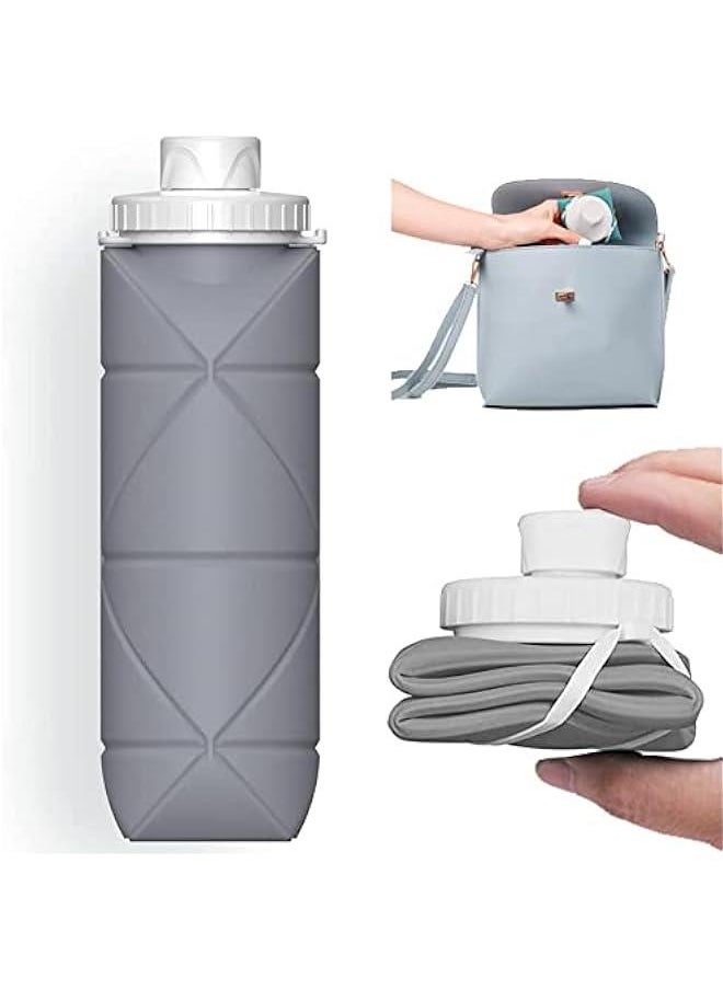 HOOKOR Collapsible Water Bottles Cups Leakproof Valve Reusable BPA Free Silicone Foldable Travel Water Bottle Cup for Gym Camping Hiking Travel Sports Lightweight Durable (Grey)  - Image 1