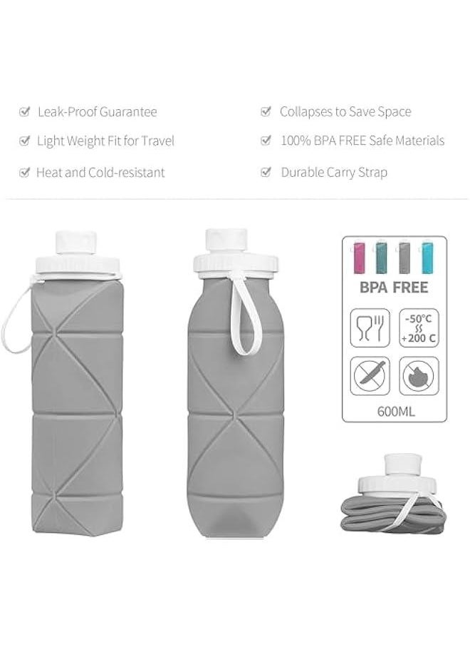 HOOKOR Collapsible Water Bottles Cups Leakproof Valve Reusable BPA Free Silicone Foldable Travel Water Bottle Cup for Gym Camping Hiking Travel Sports Lightweight Durable (Grey)  - Image 2