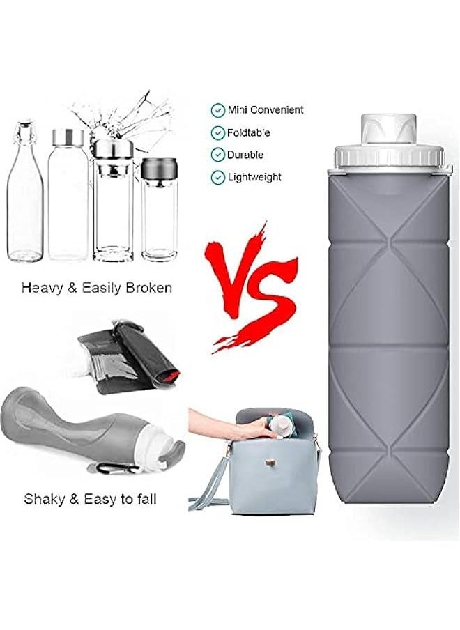 HOOKOR Collapsible Water Bottles Cups Leakproof Valve Reusable BPA Free Silicone Foldable Travel Water Bottle Cup for Gym Camping Hiking Travel Sports Lightweight Durable (Grey)  - Image 3