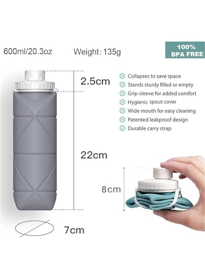 HOOKOR Collapsible Water Bottles Cups Leakproof Valve Reusable BPA Free Silicone Foldable Travel Water Bottle Cup for Gym Camping Hiking Travel Sports Lightweight Durable (Grey)  - Image 4