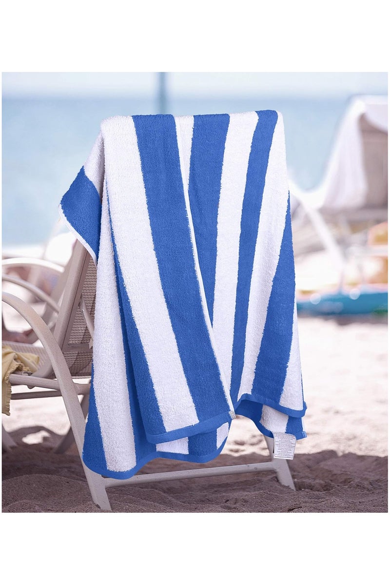 فابينني منشفة شاطئ قطنية 30 × 60 بوصة، منشفة حمام صيفية مخططة، 76 × 152 سم، منشفة حمام كبيرة الحجم، فائقة الامتصاص وسريعة الجفاف، زرقاء - Image 3