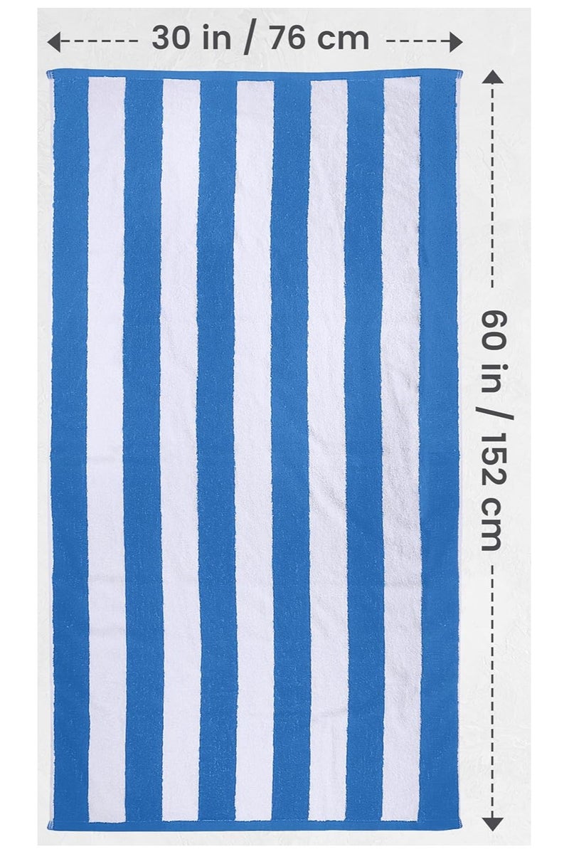 فابينني منشفة شاطئ قطنية 30 × 60 بوصة، منشفة حمام صيفية مخططة، 76 × 152 سم، منشفة حمام كبيرة الحجم، فائقة الامتصاص وسريعة الجفاف، زرقاء - Image 4