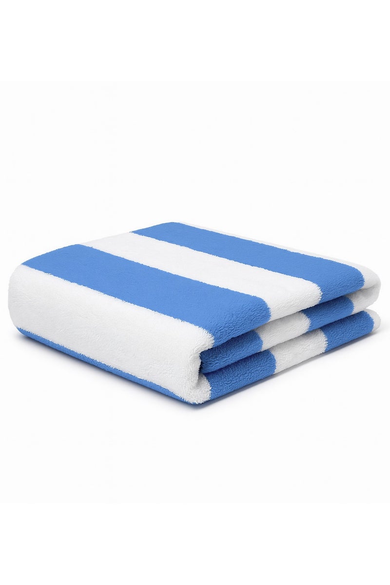 فابينني منشفة شاطئ قطنية 30 × 60 بوصة، منشفة حمام صيفية مخططة، 76 × 152 سم، منشفة حمام كبيرة الحجم، فائقة الامتصاص وسريعة الجفاف، زرقاء - Image 5