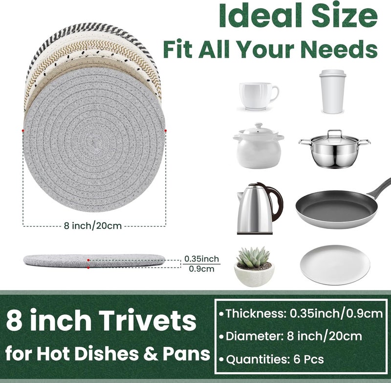 KITLAB 8 Inch Trivets for Hot Dishes, Hot Pots and Pans, Thick Heat Resistant Large Coaster for Kitchen, Hot Pads, Kitchen Essentials, Kitchen Decor for Table & Countertop, 6 Pcs - Image 2