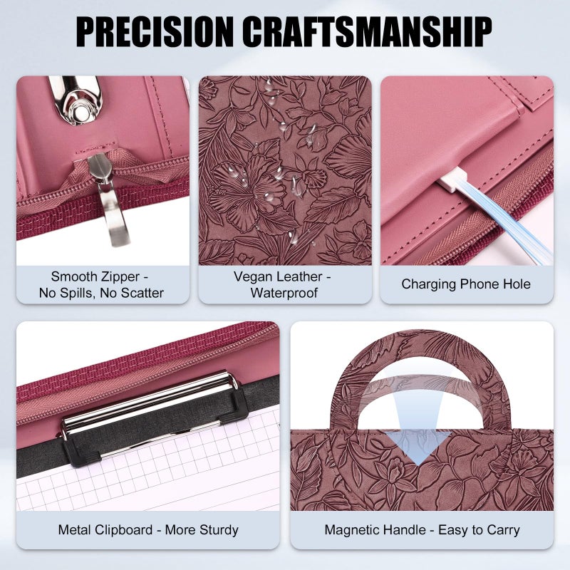 NATISERAUM Portfolio Binder 3 Ring Includes Pen and 5 Dividers with 10 Pockets, Padfolio Organizer with Zipper for Men and Women, Includes A4 Notepad for Business, School, Work - Image 5