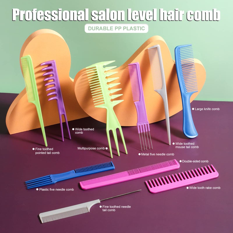 Oneleaf Hair Comb Stylists Professional Styling Comb Set Variety Pack Great for All Hair Types & Styles, Colorful - Image 2
