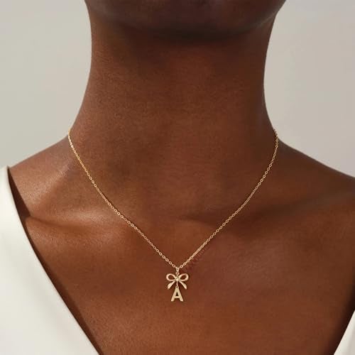 JIAOGE Dainty Gold Necklace for Women - Letter S Initial Necklaces for Women Non Tarnish Gold Necklace Bow Necklace Initial Necklace for Girls 7 8 9 10 11 12 13 Year Old Girl Birthday Gifts for Girls - Image 2
