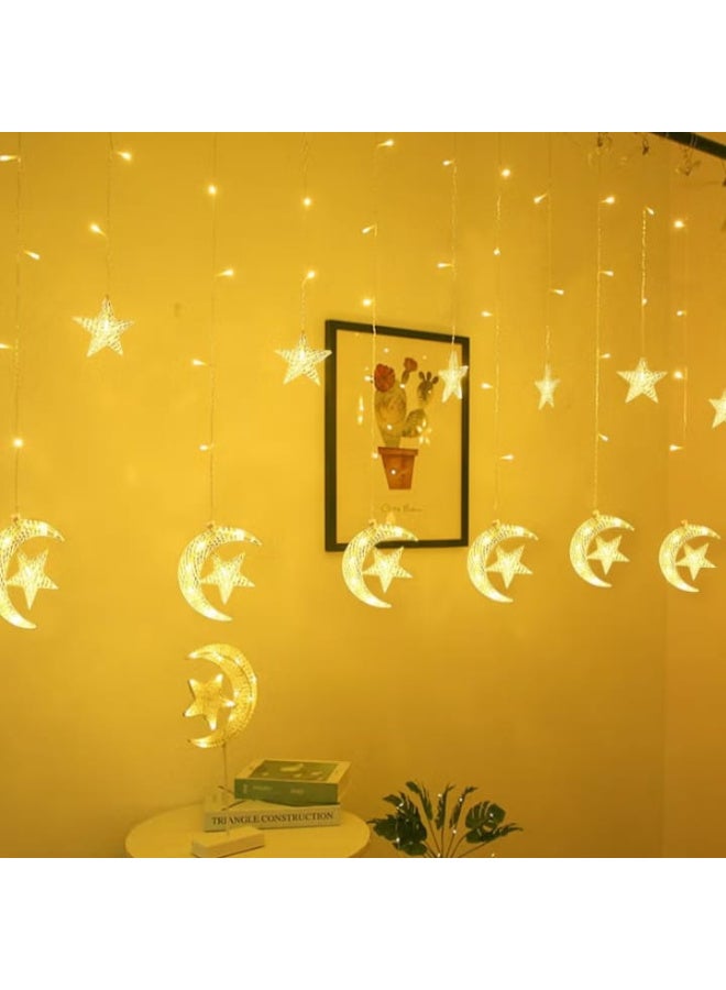 زينة رمضان أضواء ستارة خيطية مزخرفة مرصعة بالنجوم بطول 3.5 متر أضواء رمضانية قمر ونجوم إضاءة ليلية LED لتزيين المنزل في رمضان - Image 1