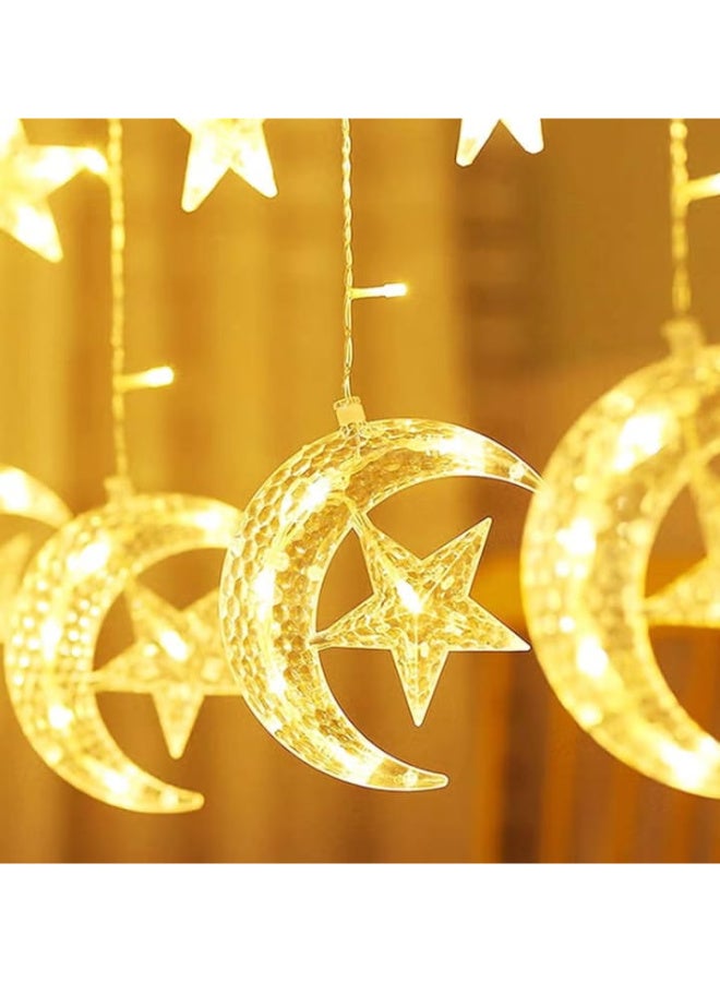 زينة رمضان أضواء ستارة خيطية مزخرفة مرصعة بالنجوم بطول 3.5 متر أضواء رمضانية قمر ونجوم إضاءة ليلية LED لتزيين المنزل في رمضان - Image 2