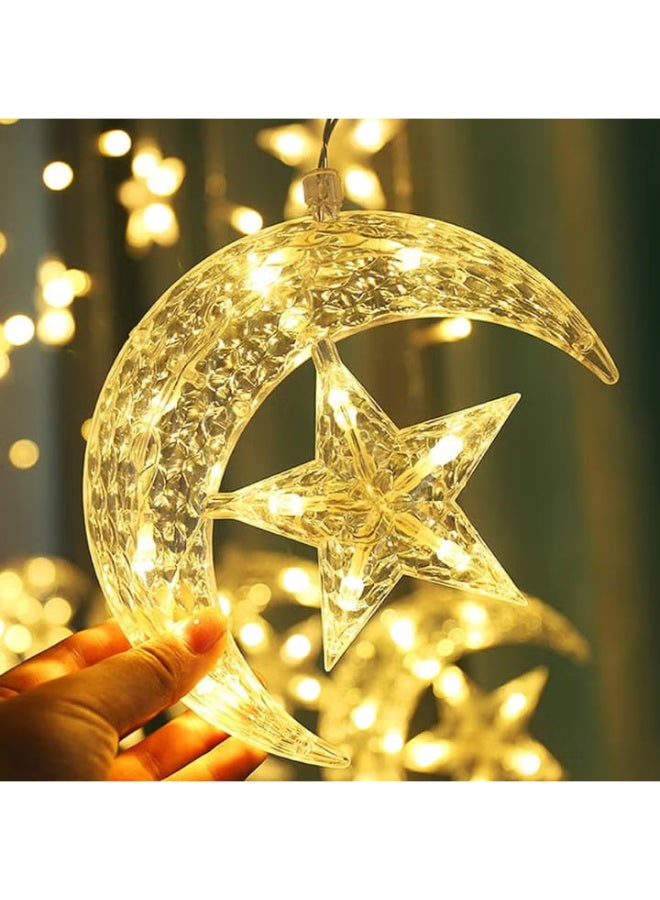 زينة رمضان أضواء ستارة خيطية مزخرفة مرصعة بالنجوم بطول 3.5 متر أضواء رمضانية قمر ونجوم إضاءة ليلية LED لتزيين المنزل في رمضان - Image 4