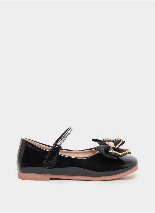 Styli Embellished Round Toe Ballerina Shoes with Bow Detail  - Image 1