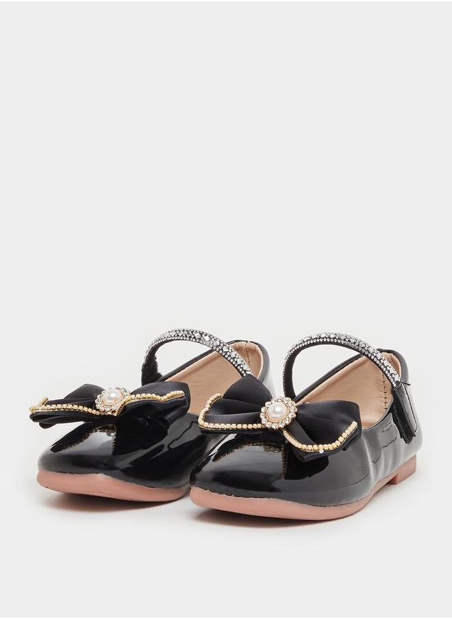 Styli Embellished Round Toe Ballerina Shoes with Bow Detail  - Image 2